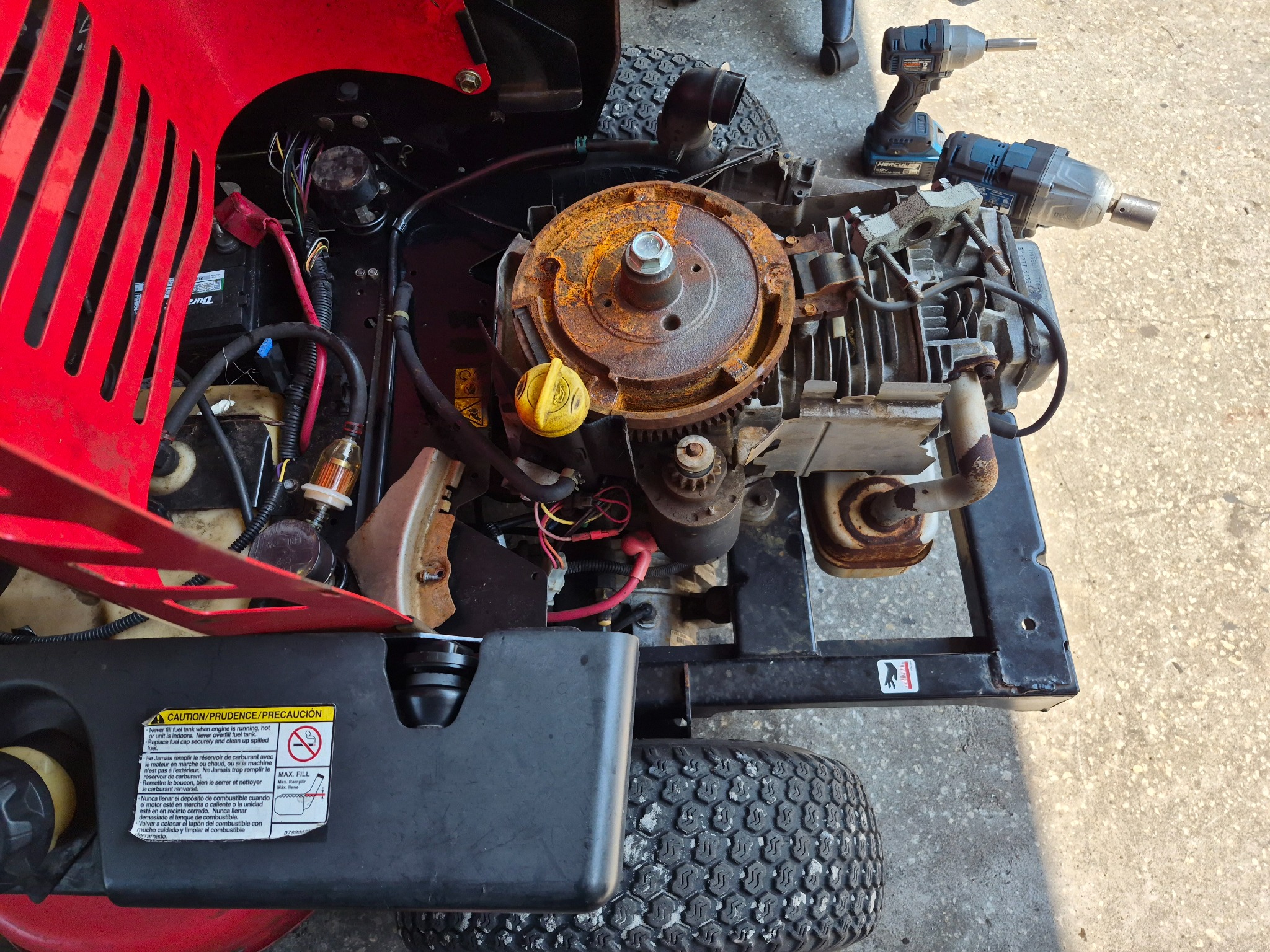 Small engine repair work in the shop